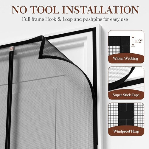 Magnetic Screen Door Fits Door Size 70 x 79, Screen Size 72" x 80" Strengthen... - Picture 6 of 9