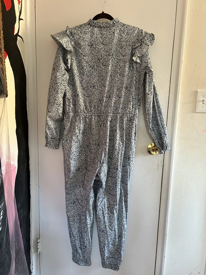 Macacão utilitário Inc International Concepts tamanho G manga longa floral botões azuis - Imagem 3 de 4