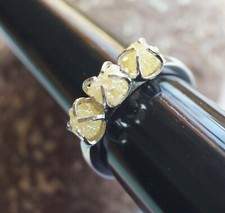 1.90CTS 3pcs yellow Rough Diamond Ring, Yellow Uncut Raw Diamond 925 silver Ring