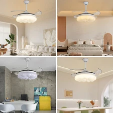 42 Inch LED Arcs Shape 4 Blades Retractable Ceiling Fan w/ Lights Remote Control