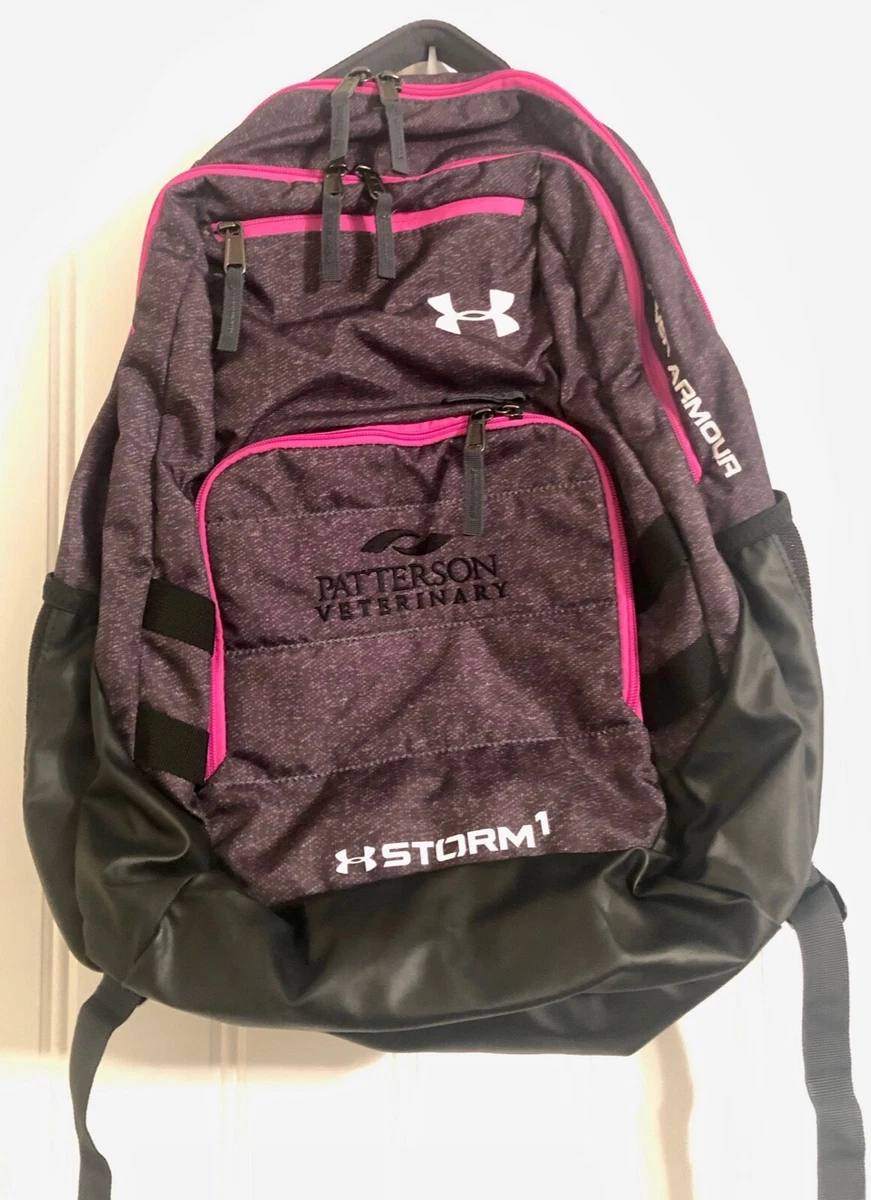 Under Armour Storm 1 Backpack Gray Pink Full Size Lots of Pockets embroidered