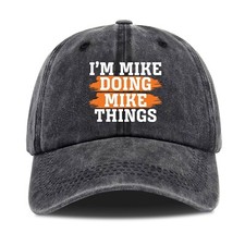 Mike's Funny Baseball Cap, Dad Hat, Vintage Cotton Washed Cap, One Size Black