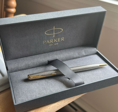 Parker Sonnet Ballpoint Pen Chiselled Silver with Gold Trim Medium Point Black