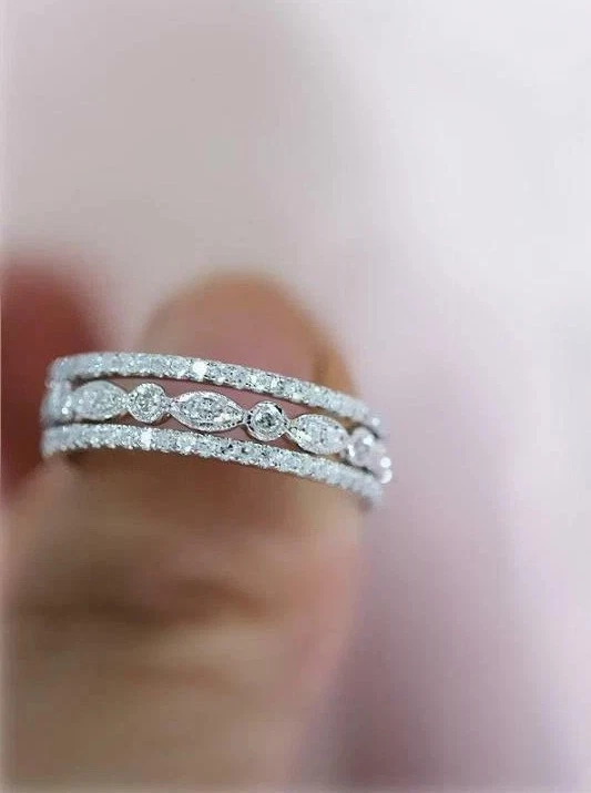 2Ct Round Lab Created Diamond Eternity Wedding Band Ring 14k White Gold Plated - Image 2 of 3