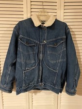 VTG 1980s Weathered Blues Blue Jean Denim Bomber Jacket Sherpa Lining Size LARGE