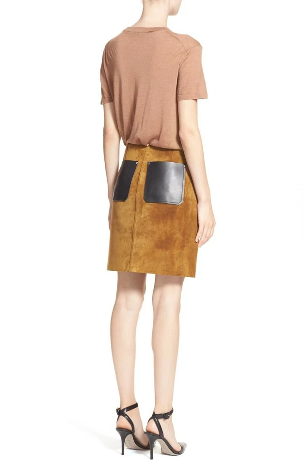 New Alexander Wang Belt Detail Patchwork Leather Suede Skirt Sz 10 Org $1,159  - Image 4 of 4