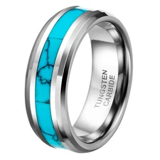 Men Women Turquoise Inlaid Tungsten Band Engagement Wedding Ring SIZE 4-16 Half+
