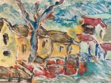 Painting Oil Paper Landscape Expressionist Expressionism 1980 to Identify