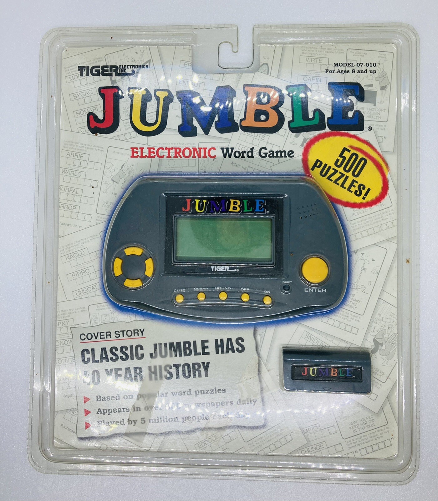 Vintage 1998 JUMBLE Handheld Electronic Word Game 500 Puzzles 07010 Tiger New BB