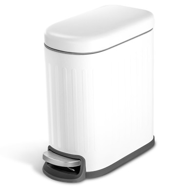 1.3 Gallon Small and Slim Trash Can with Slow Close Lid, Stainless Steel, White