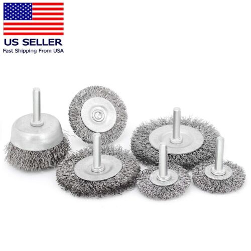 6pc Wire Wheel Cup Brush Set Carbon Steel Shank Drill Attachments For Drill Kit - Picture 2 of 9