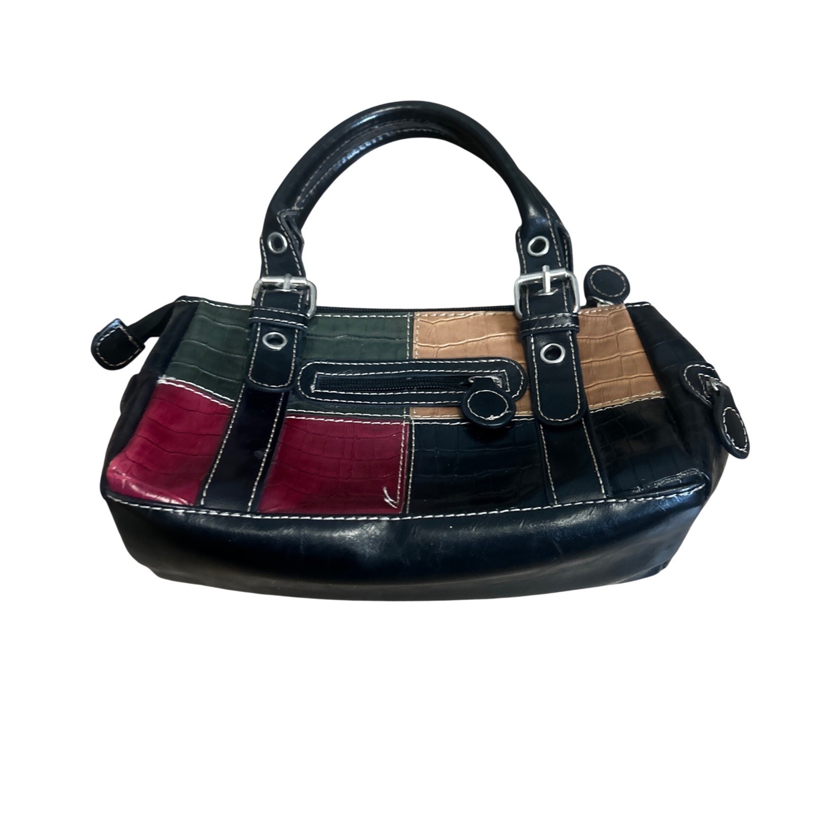 Patchwork Multi Color Crocodile Embossed Satchel … - image 3