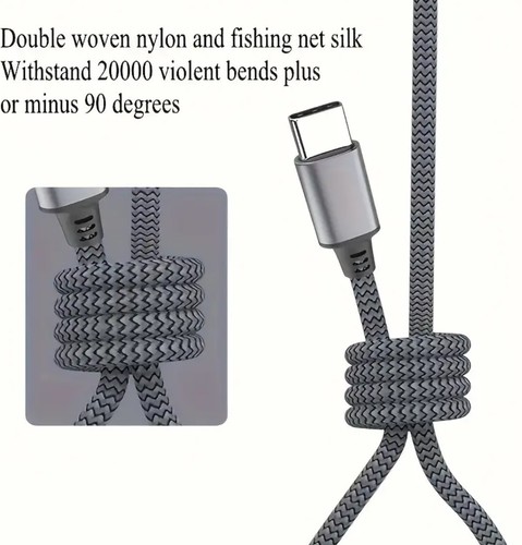 Type-C to C Cable - Fast Charge, 6ft USB Cable for iPhone 16/15 + Pro Android - Picture 2 of 4