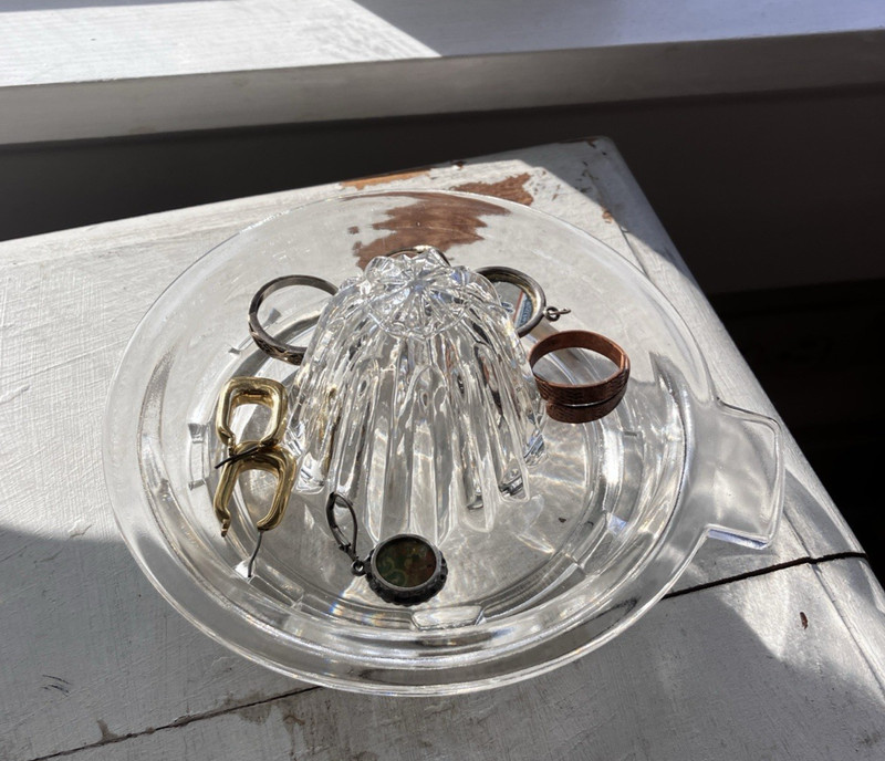 Vtg Clear Glass Reamer Juicer Tab Handle Slots No Spout 5" Jewelry Holder?