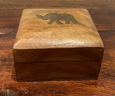 Wooden Box With Brass Inlay With Elephant Design