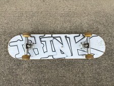 THINK "SPRAY TAG" SKATEBOARD Complete Silver White Royal Trucks