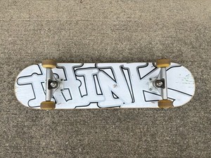 THINK "SPRAY TAG" SKATEBOARD Complete Silver White Royal Trucks