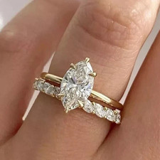 3Ct Marquise Künstlicher Diamant Hochzeit Braut Ring Im Set 14K Gelb Vergoldete