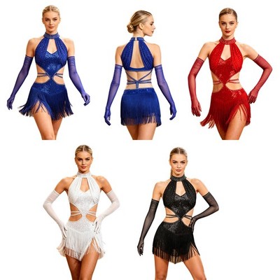Damen Randbereich Elegant ChaCha Ausbildung Lateinische Kleider Strappy Salsa