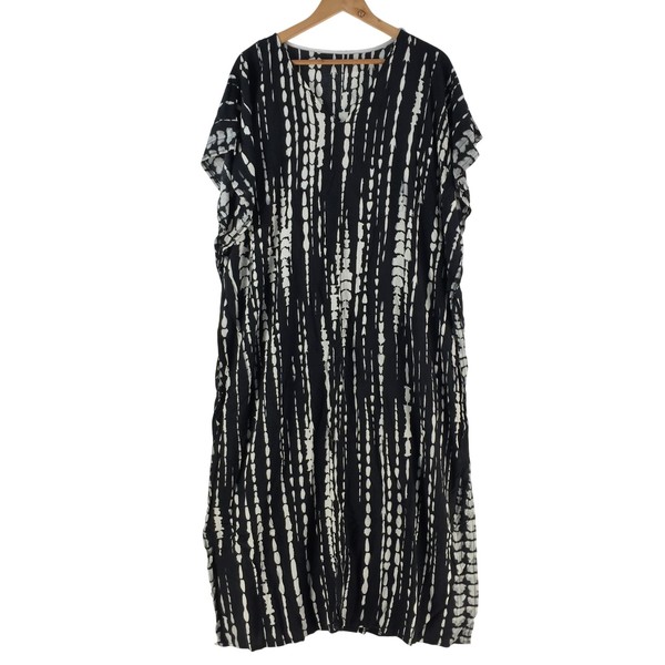 Kaftan Dress Womens One Size Black Tie Dye Round Neck Kimono Sleeve Maxi 130486