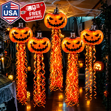 7PC Halloween Decorations Pumpkin Balloons Spiral Tassel Backdrop Party