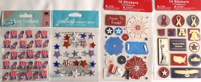 4TH OF JULY! MIXED LOT OF 4 JOLEE'S AND  MORE! PATRIOTIC STARS,FIREWORKS 80 PCS