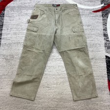 Wrangler Riggs Canvas Double Knee Cargo Pants 38 Green Y2K Carpenter 38x30 Mens