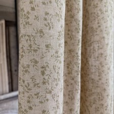 Handcrafted Olive Green Floral Linen Blend Curtains Custom Drapery Panels