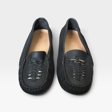 UGG Clary Moccasin Loafers 10 Black Woven Leather Preppy Old Money Driving Shoe
