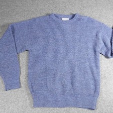 Vintage Le Tigre Mens Blue Ribbed Crewneck Sweater Made in USA Acrylic Size M L