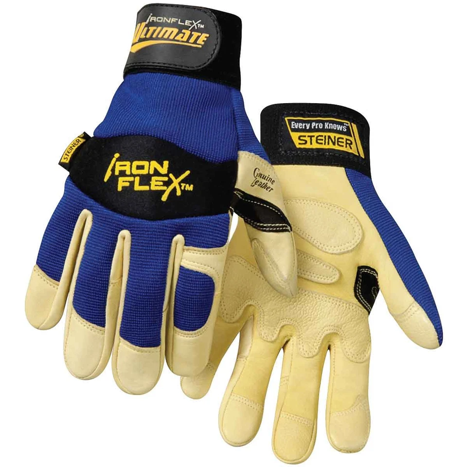 Steiner 0914 IronFlex Ultimate Pigskin Leather Mechanics Gloves Blue/Tan X-LRG