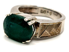 Zertifizierter sambischer Smaragd 5,91 Karat ovale Form Silberring 7,58 Gramm Größe 7