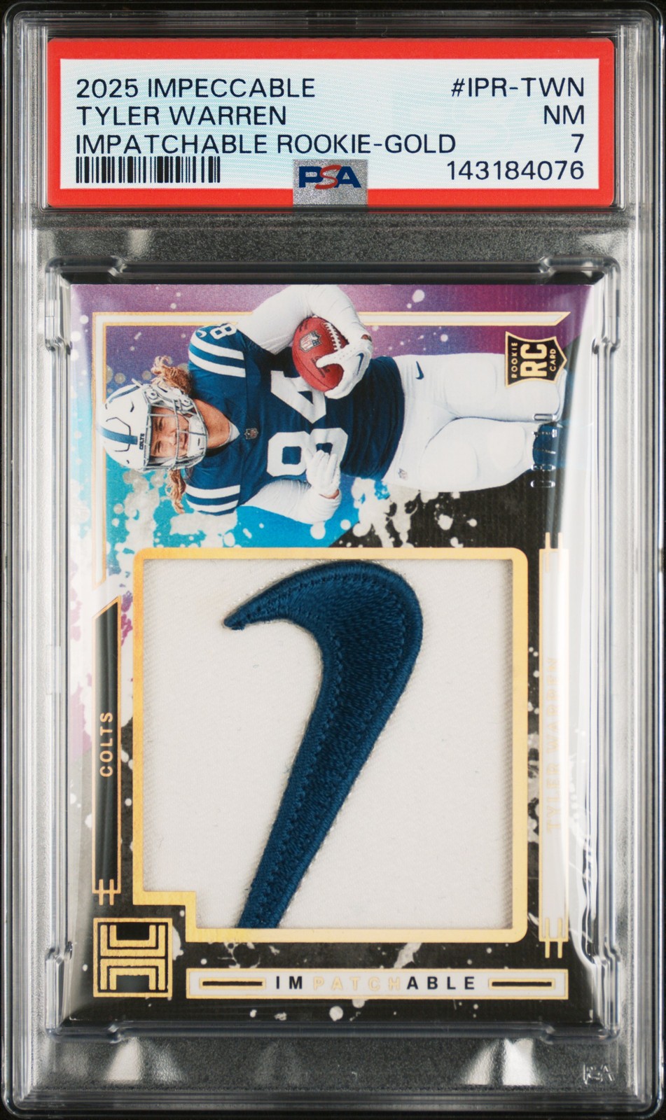Tyler Warren Panini Impeccable Impatchable Rookies #IPRTWN Gold