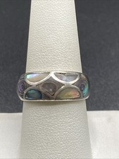Designer Sterling Silver Inlaid Abalone Band Ring - Size 8 1/2