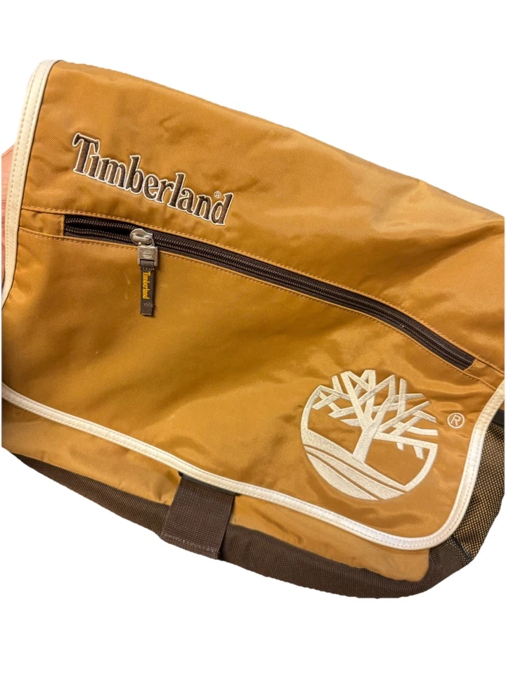 Timberland Messenger Bag Brown Tan Shoulder Crossbody Laptop Work Travel Satchel - Image 2 of 4