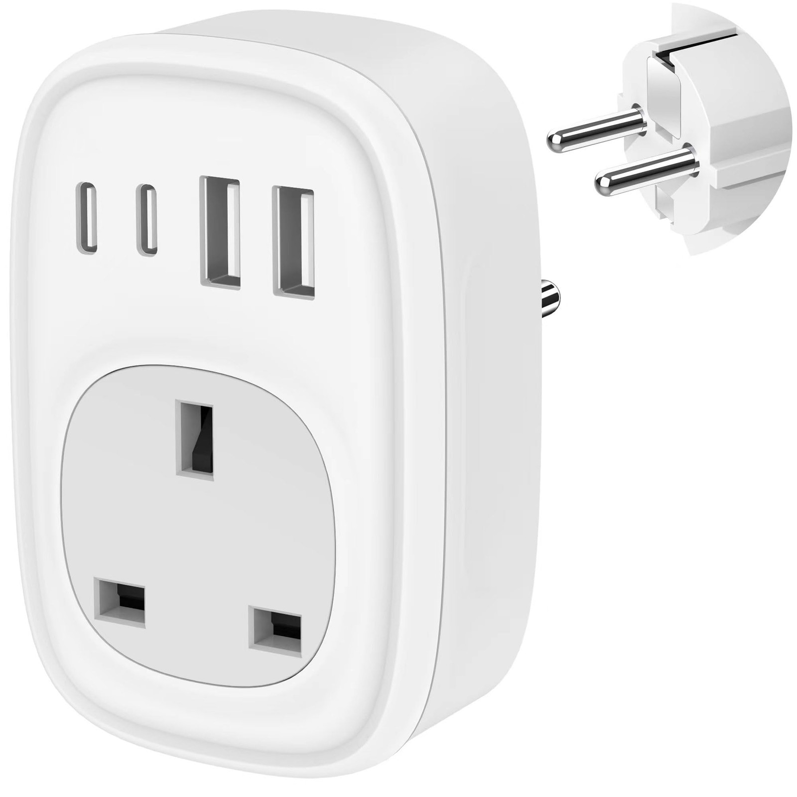 UK to European Plug Adapter - EU Euro Europe Schuko 40W USB small, Gray