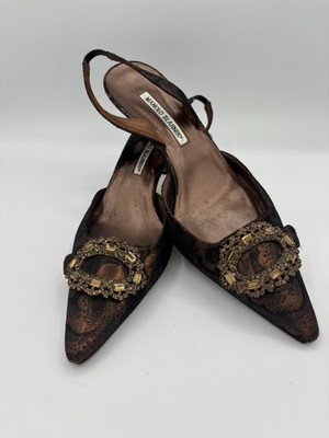 Authentic Manolo Blahnik Women's Slingback Kitten Heels Size 41.5 Free Shipping