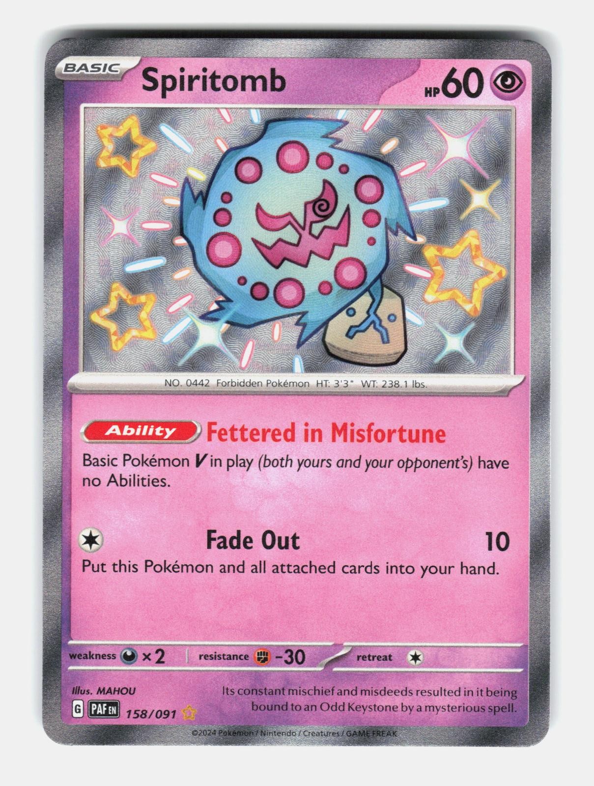 Spiritomb 158/091 Shiny Rare Paldean Fates Pokemon Holo Near Mint