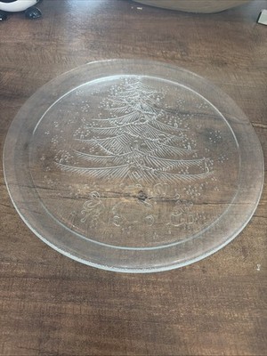 Vintage Duralex France Clear Glass Christmas 13  Plate Cookie Round Tray Tree