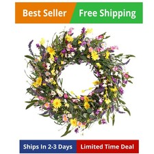 Spring Wreath 24 Inch Summer Wreaths for Front Door Artificial Flower Wreath ...