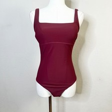 Bondi Born Sculptuer One Piece Swimsuit Burgundy Wine Red Square Neck Medium