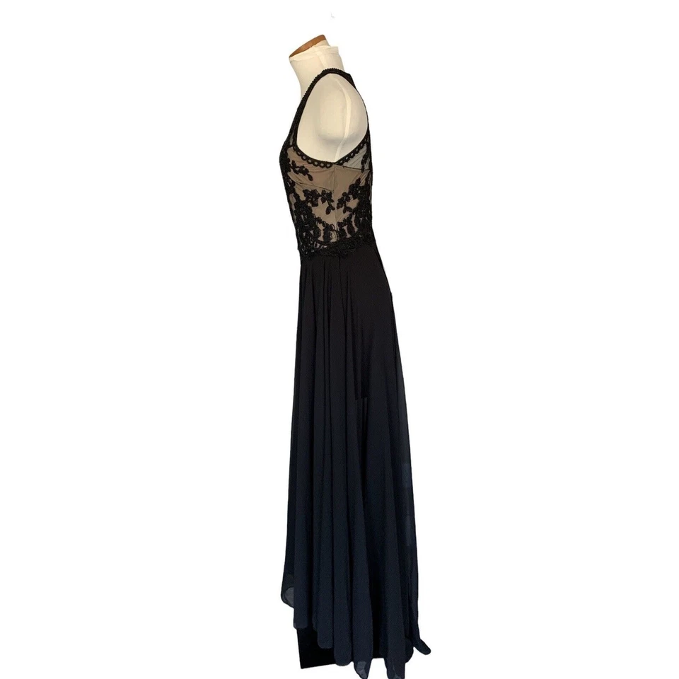 Halter Neckline Beaded Black Gown Juniors Size 7/8 Prom Formal Maxi - Image 3 of 4