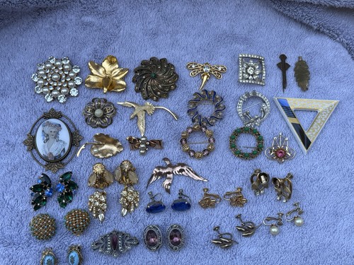 Estate Find Costume Jewelry Lot-Brooches And Earrings