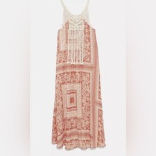 ZARA Macrame Bohemian Festival Lightweight Lined Maxi Dress Size Medium / Large