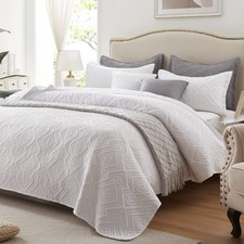 Full/Queen Quilt Set 3 Pieces, Lightweight White Bedspread-90''x98'', Soft Mi...