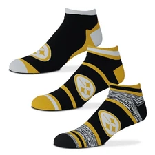 For Bare Feet NFL Pittsburgh Steelers Ankle Sock Set, 3 Pack