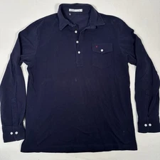 Criquet Polo Shirt Long Sleeve Men's Large Navy Blue Golf Casual Organic Cotton