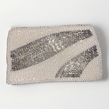 Vintage Beaded Clutch/Evening Bag Pearl Silver Beads Made In JAPAN 6.5"x3.5"
