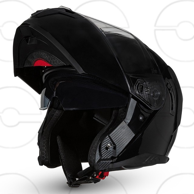 CRUIZER Casco Moto Scooter Modulare Nero Lucido Doppia Visiera Trasparente Sole