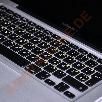 TASTATURAUFKLEBER RUSSISCH UKRAINISCH KYRILLISCH TRANSPARENTER HINTERGRUND GELBE BUCHSTABEN